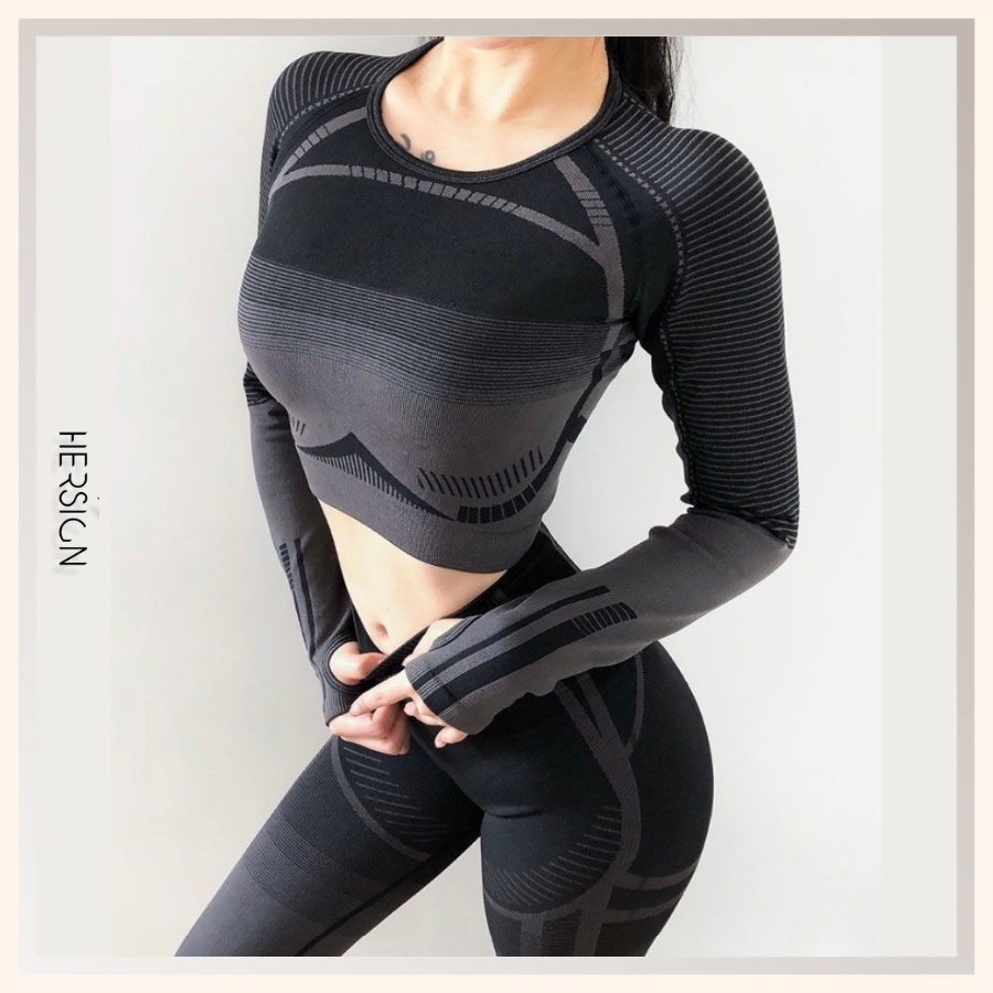 ĐỒ TẬP GYM NỮ BỘ ĐỒ TẬP YOGA DÀI TAY QUẦN LEGGING QUẦN ÁO THỂ THAO CAO CẤP HERSIGN-SET44