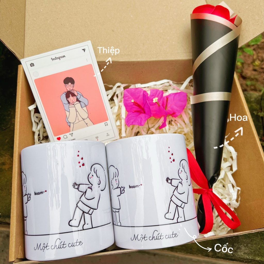 Set quà tặng Cốc đôi Một chút cute dành cho người yêu dịp Valentine,6/4,giáng sinh,20/10,8/3 cực ý nghĩa