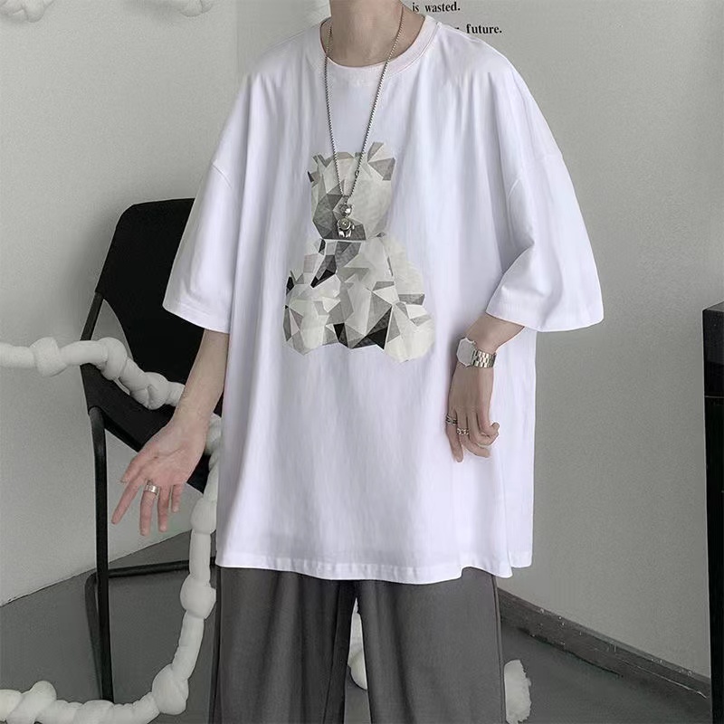 Áo thun tay ngắn in hình gấu thời trang phong cách Hàn Quốc Áo thun unisex xu hướng cổ tròn áo phông siêu đẹp áo thể thao nam from rộng áo thun mỹ