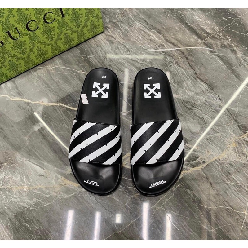 Dép lê Off white siêu nét kèm hộp - Dép lê nam quai da cực đỉnh