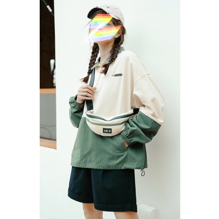 【ZHELIHANGFEI】Áo Sweater Cổ Lọ Dáng Rộng Phối Khóa Kéo Cá Tính Theo Phong Cách Mỹ