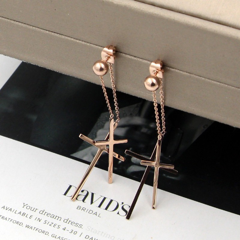 Bông Tai Tòn Ten Thánh Giá Titan Ko Đen Cao Cấp TT 2172