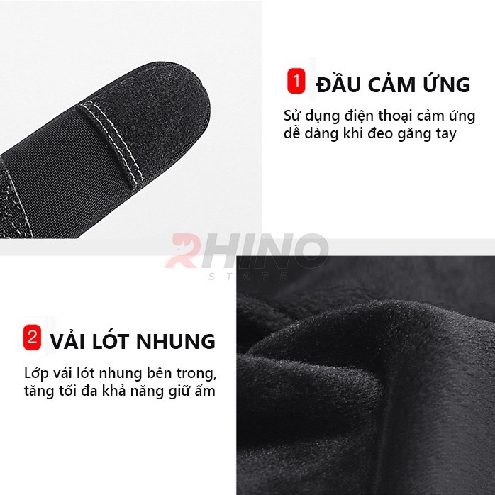 Găng tay giữ ấm mùa đông chống gió, kháng nước mưa Rhino G102 thể thao cảm ứng điện thoại, đi xe máy