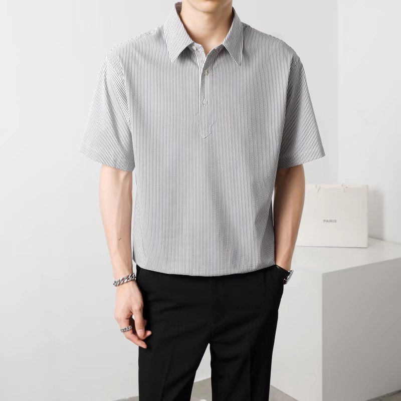 Áo Thun polo Kẻ Sọc Dáng Rộng Ngắn Tay Thời Trang Mùa Hè Hàn Quốc Dành Cho Nam M-2XL 3 Màu Cá Tính