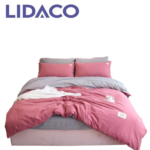 Chăn Ga Cotton Tici LIDACO - Hồng Sậm Ga Ghi