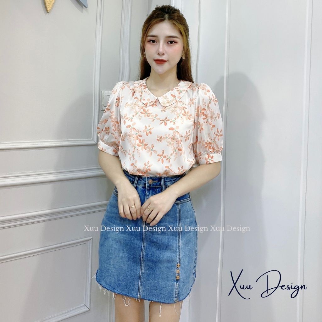 Áo sơ mi nữ Xuu Design Áo kiểu nữ hoa nhí tay lỡ thời trang màu tươi sáng trẻ trung phong cách công sở - Xu14