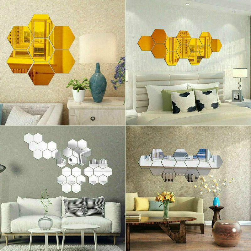 Set 12 Miếng Gương Dán Tường 3D Phong Cách Hiện Đại