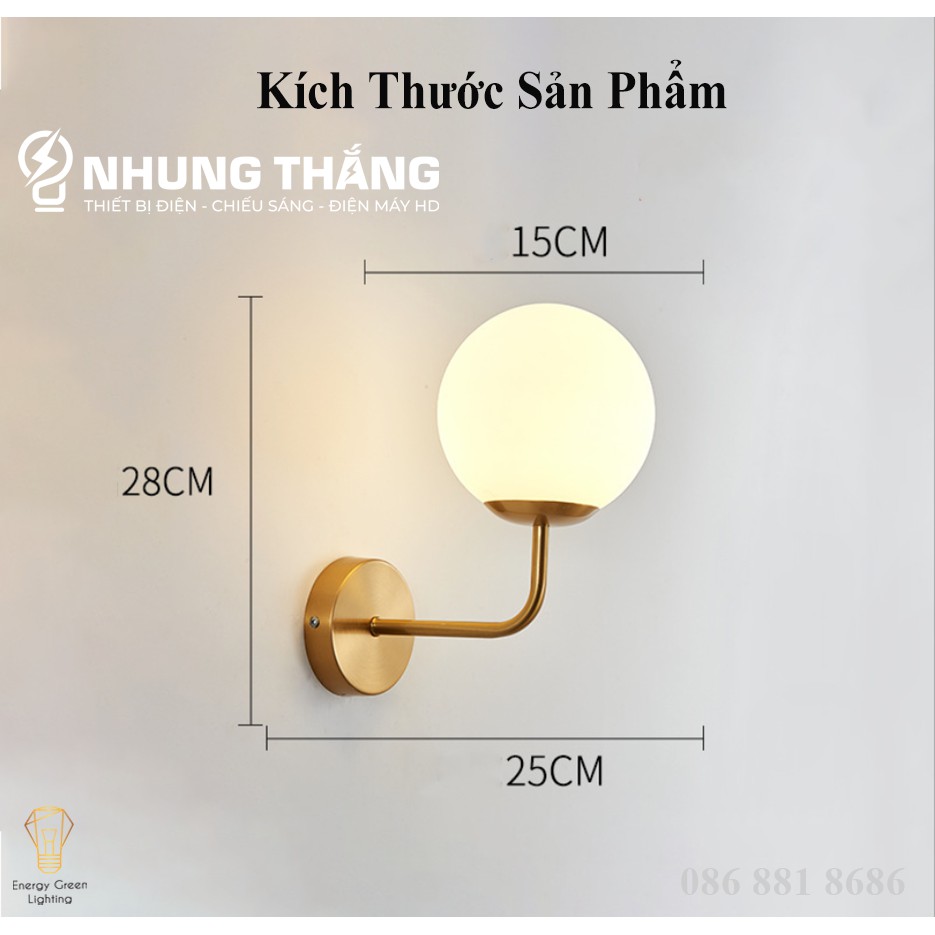 Đèn Treo Tường Mặt Trăng 6101 Thân Vàng - Chao Thủy Tinh - Kiểu Dáng Sang Trọng - Tặng kèm Bóng Led - Bảo Hành 12 Tháng