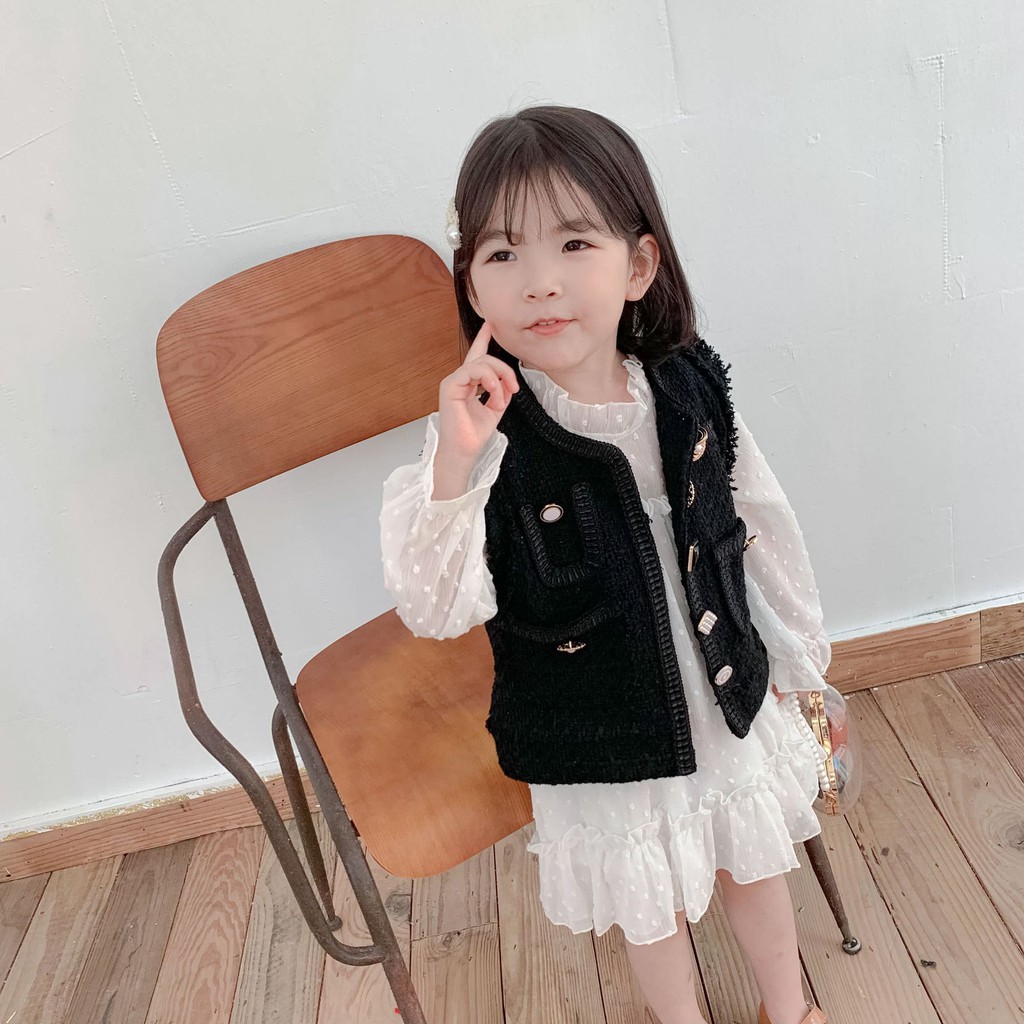 Đầm công chúa tay dài họa tiết chấm bi xinh xắn dành cho bé gái