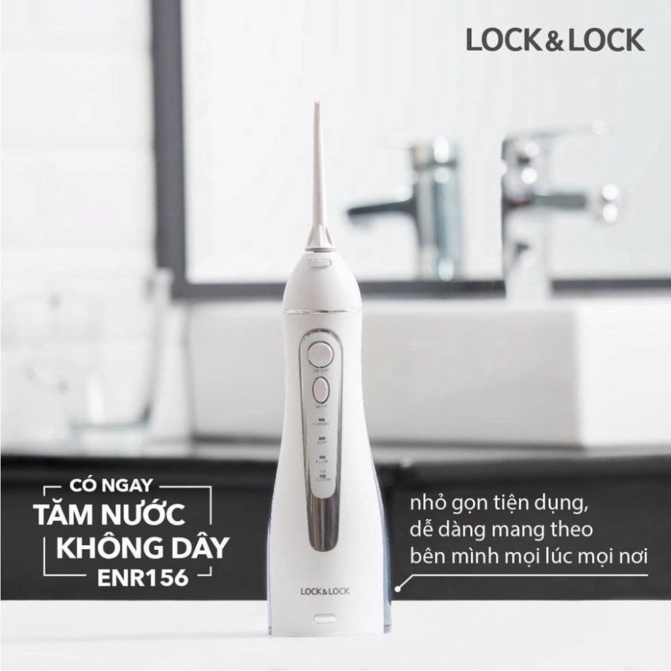 Tăm nước Lock&amp;Lock không dây Irrigator ENR156BLU 4 chế độ, dễ sử dụng, làm sạch kẽ răng,hàng chính hãng bảo hành 12 thán