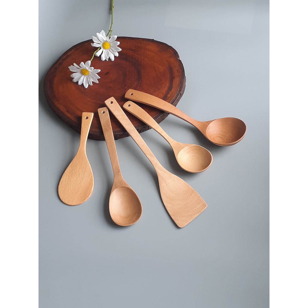 Muôi vá sạn xào nấu gỗ beech cao cấp, an toàn cho sức khỏe