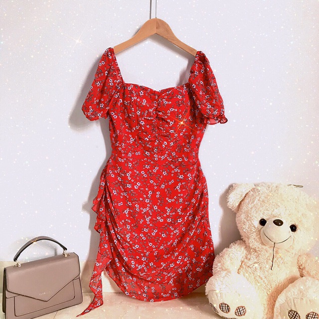 ❤️ [VIDEO+Ảnh Thật] Váy Body Dúm Có Mút Ngực Hoa Đỏ Cực Xinh