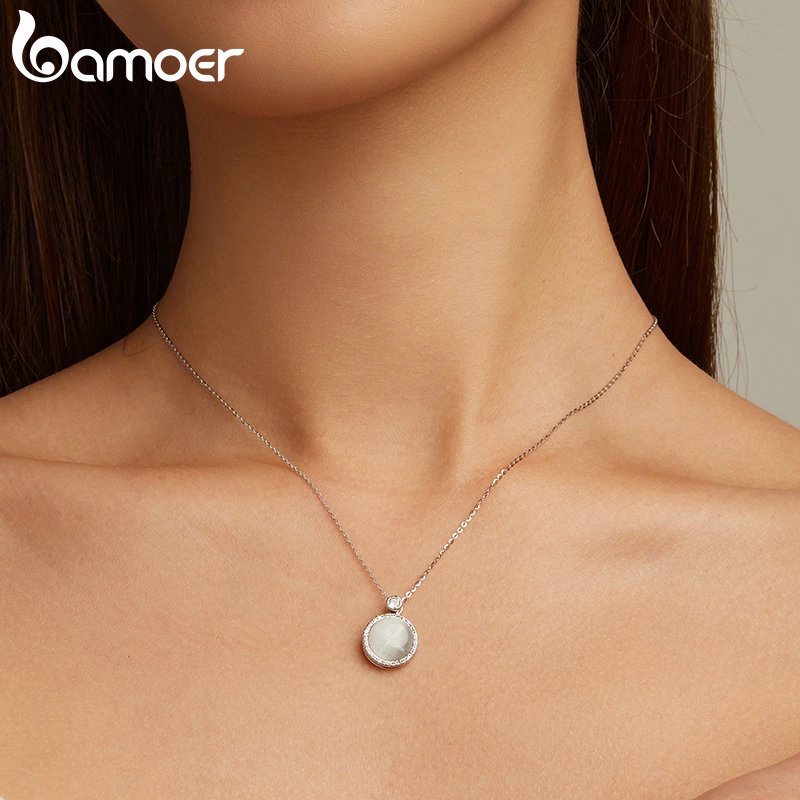 BAMOER Vòng cổ bạc 925 ĐíNh NgọC MắT MèO ThờI Trang Cho Nữ