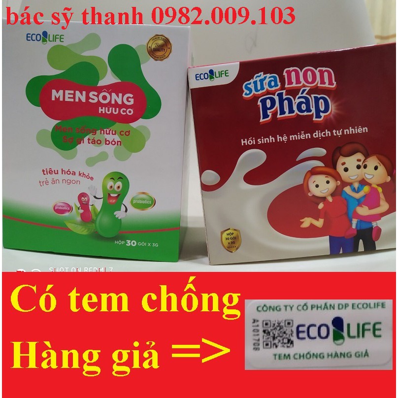 Bộ 2 Men sống hữu cơ + sữa non pháp Ecolife hộp 30 gói date 2026