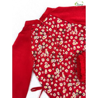 Set áo dài hoa nhí đỏ cho bé