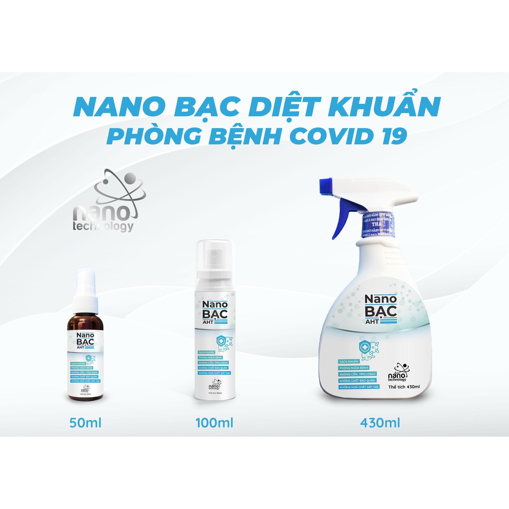 Chai xịt diệt khuẩn (không cồn) dùng rửa tay khô, diệt khuẩn toàn thân Nano bạc AHT 430ml - hương hoa hồng pháp tự nhiên