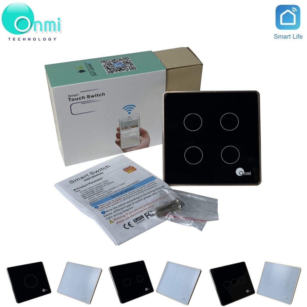 Bán sỉ - Công tắc điện cảm ứng wifi thông minh viền nhôm, công tắc điều khiển từ xa tuya smart ONMI dùng app điện thoại