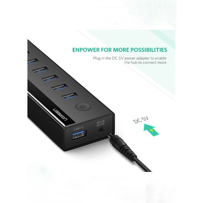 Hub USB 3.0 bộ chia 7 cổng USB 3.0 Ugreen 30845 US219 hỗ trợ Nguồn DC 5V/2A - Bảo hành chính hãng 18 tháng