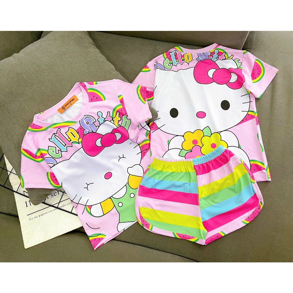 Đồ Bộ Cho Bé Gái  9-43 Kg Set Quần Đùi Áo Cộc Tay Trẻ Em Thun Lạnh In Hoạt Hình 3D Bền Đẹp Size Nhí Đại Homie Kids