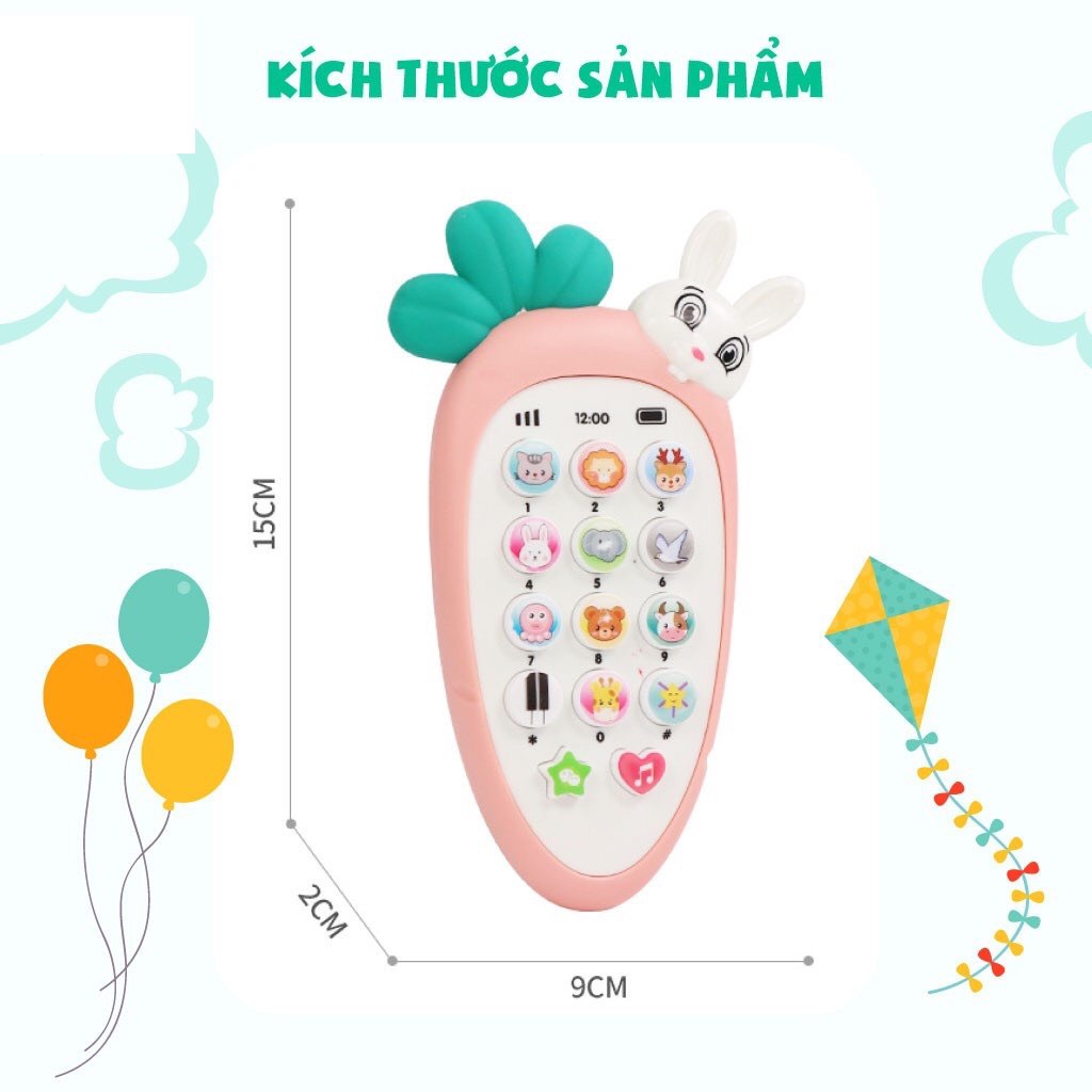 Điện thoại thỏ tặng kèm pin có đèn nhạc kích thích giác quan cho bé