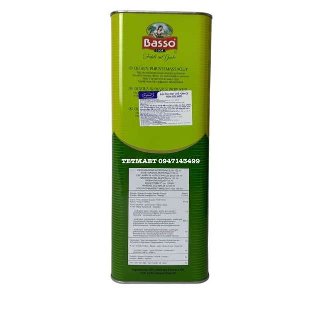 Dầu oliu  pomance Basso 5L nhập khẩu  Hàng EUfood chính hãng