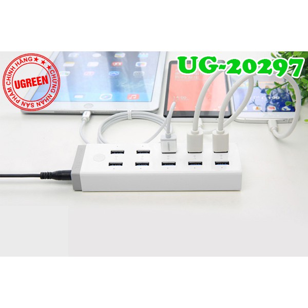 HUB USB 10 Cổng USB 3.0 Cao Cấp Có Nguồn 12V-5A Chính Hãng Ugreen UG-20297