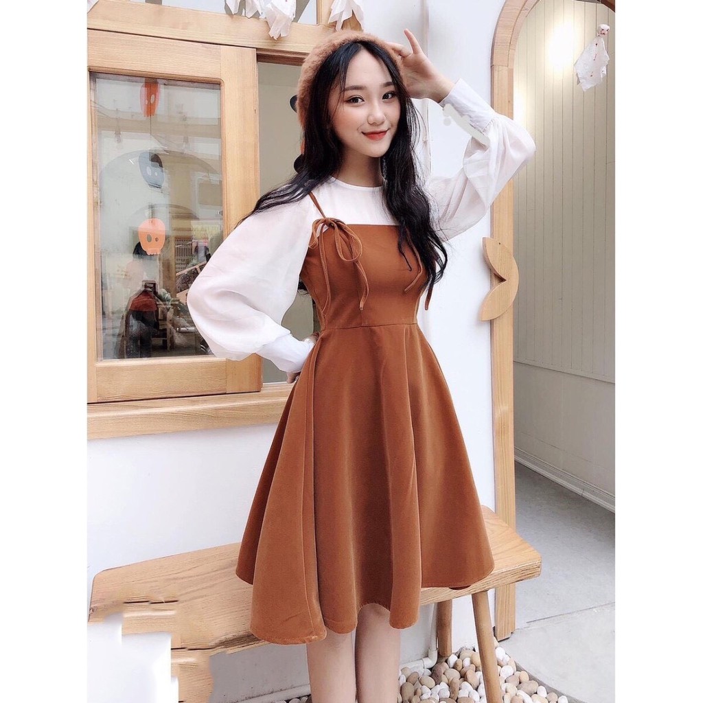 Set đầm yếm cát hàn cực xinh dạo phố