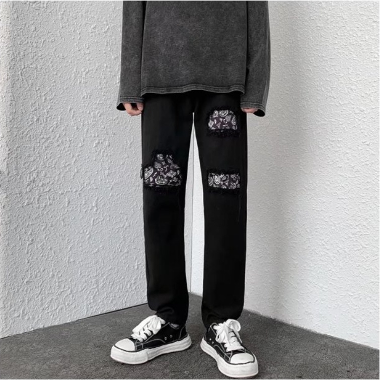 QuầN Bò TrơN Nam Quần Jeans Dài Ống Đứng Thời Trang Hàn Quốc Cho Nam QuầN Jeans Đen Nam QuầN Jean Nam Đen RáCh