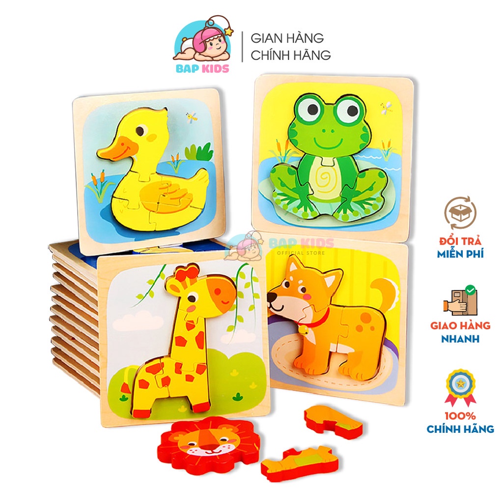 Ghép hình nổi 3D bằng gỗ thông minh Montessori 15x15cm Đồ chơi trẻ em sáng tạo phát triển trí tuệ