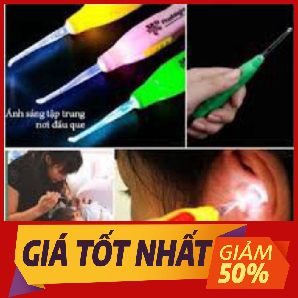 Ngoáy Tai Có Đèn GIADUNGBANBUONTANTHANH Dụng Cụ Lấy Ráy Tai Có Đèn Đầu Mềm An Toàn Cho Bé - Lấy ráy tai có đèn 3 đầu