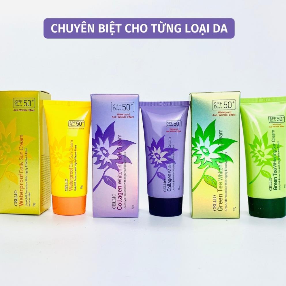 Kem chống nắng Hàn Quốc CELLIO SPF 50 PA+++ 70G . Dưỡng ẩm, trắng da, chống nước. Thành phần tự nhiên mọi loại da