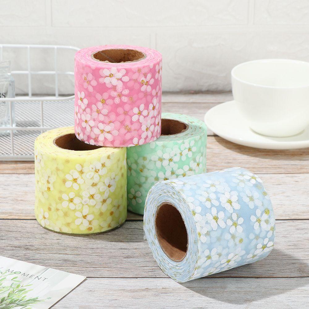 JUNE Cuộn Ruy Băng Vải Tuyn Lưới Họa Tiết Hoa Cúc 6cm 25Yards
