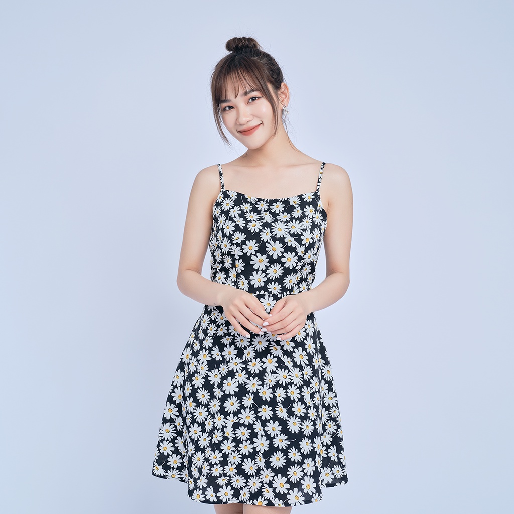 Váy hoa nhí 2 dây, đầm maxi hoa nhí HECCI hai dây hoa cúc dáng xòe nữ tính V326