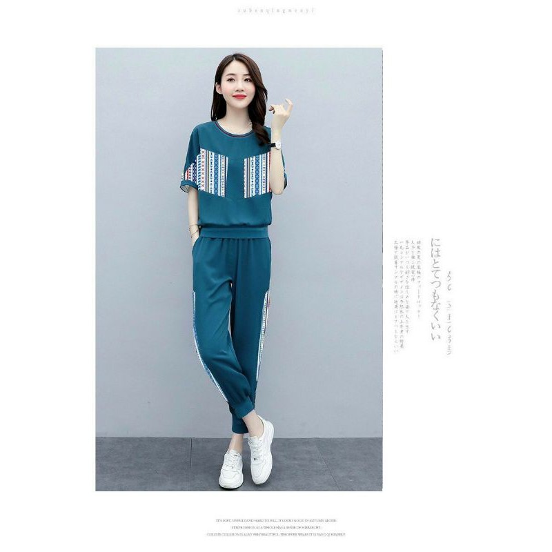 Set bộ nữ thun cotton in hoa văn thổ cẩm, bộ quần áo thể thao hay đi chơi cho các bạn nữ - KHV