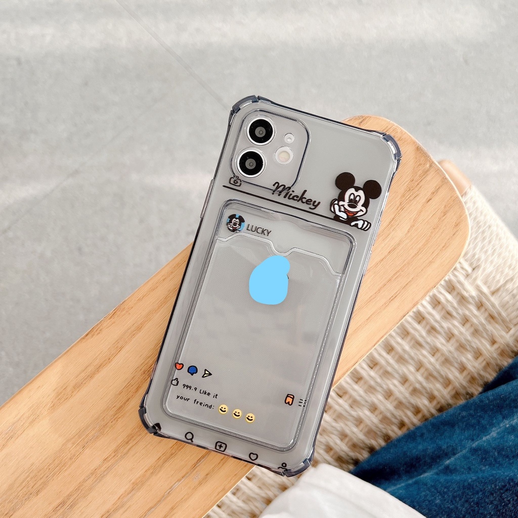 Ốp Điện Thoại Họa Tiết Chuột Mickey Hoạt Hình Có Ngăn Đựng Thẻ Chống Sốc Cho Iphone