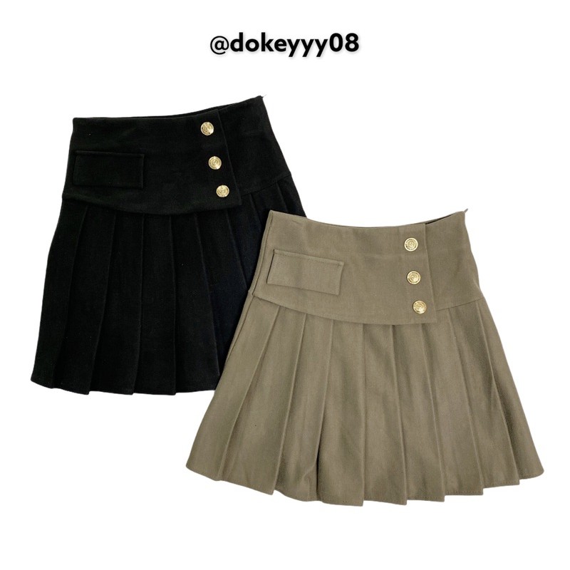 Chân váy xếp ly khuy dạ
