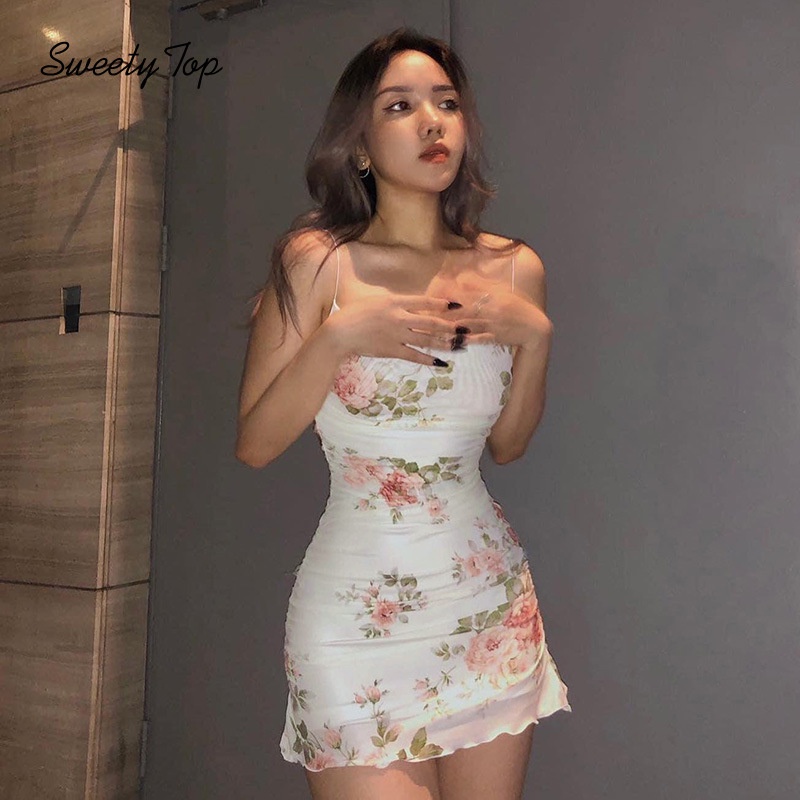Lanlanlolo Đầm Ôm Dáng Phối Lưới Họa Tiết Hoa retro Quyến Rũ Thời Trang Đi Biển Mùa Hè Cho Nữ