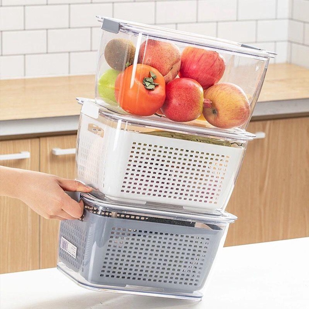 Hộp nhựa đựng thực phẩm HOKORI, Hộp đựng thực phẩm tủ lạnh 2 lớp  VK-0106
