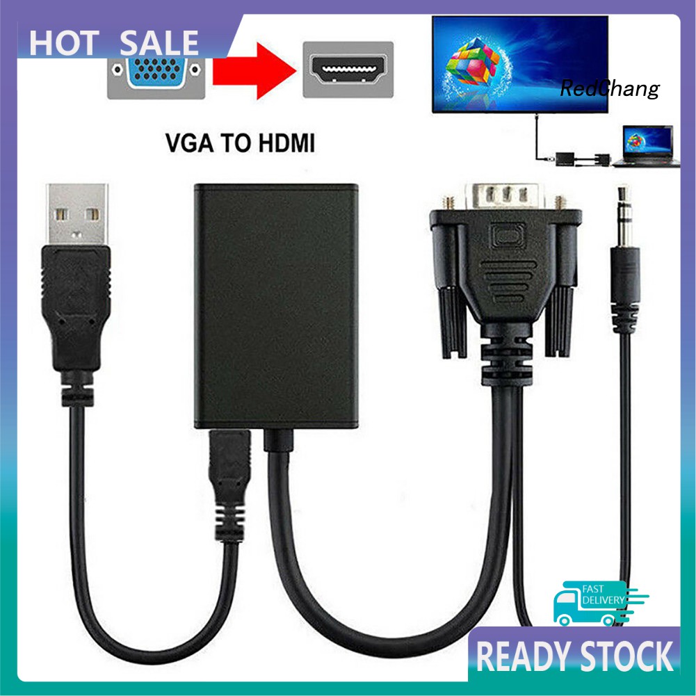 -SPQ- Portable VGA Male to 1080P HD HDMI + TV AV Audio Video Cable Converter Adapter