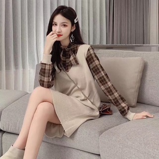 Váy len tay kẻ (kèm ảnh thật )