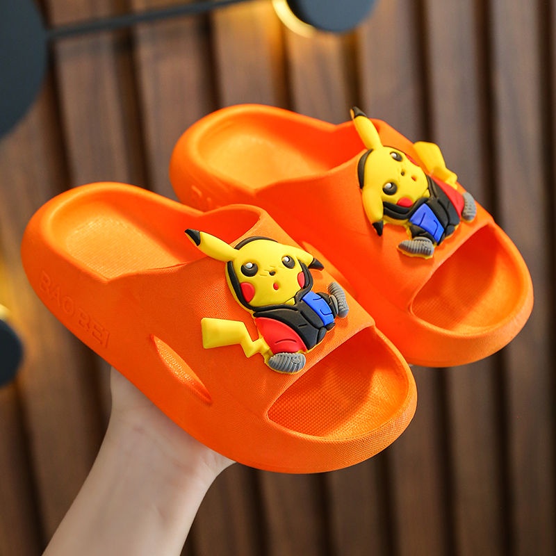 Pokemon slippers kids slippers Indoor non-slip summer boys and girls Quick drying at home cartoon Pikachu slippers Baby parent-child sandals and slippers Baby fashion children's shoes