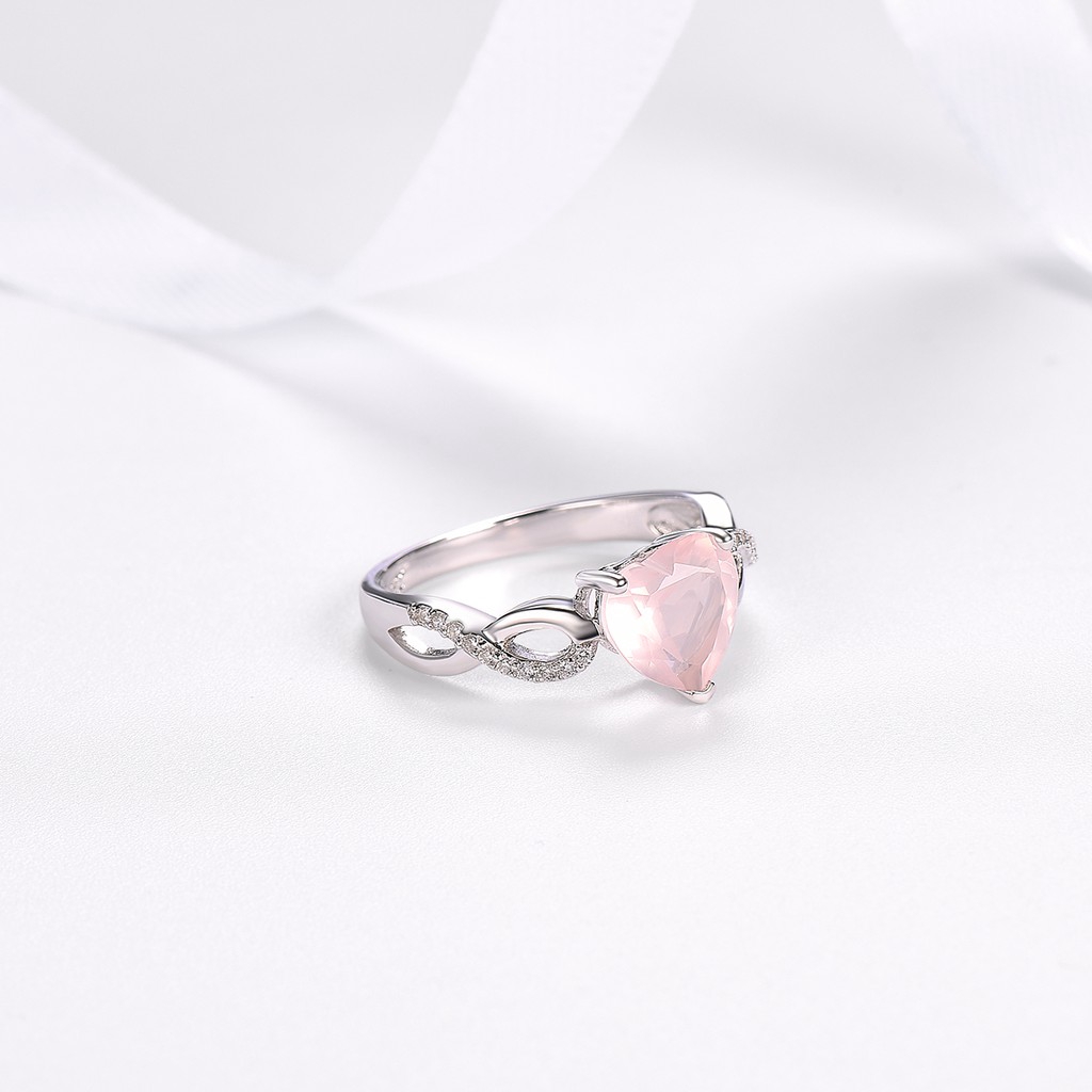 Nhẫn Mạ Bạc 925 Đính Đá Thạch Anh Hồng Tự Nhiên Hình Trái Tim Thời Trang Cho Nữ
