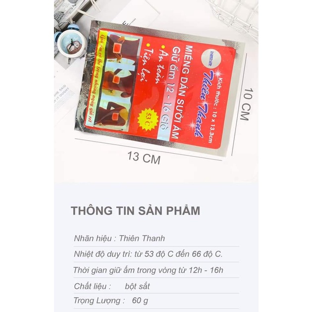 MIẾNG DÁN GIỮ NHIỆT - MIẾNG DÁN SƯỞI ẤM THIÊN THANH HỘP 10 MIẾNG - GIỮ NHIỆT 12 - 16H