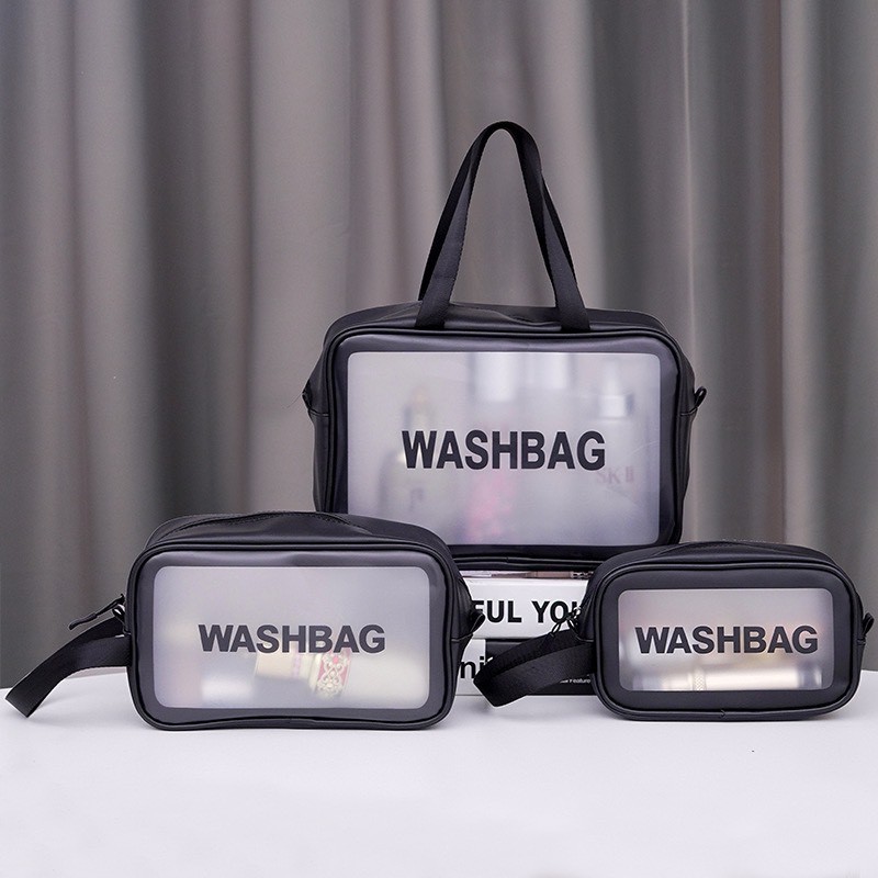 Túi Đa Năng Washbag mỹ phẩm du lịch chống nước 3 size cao cấp nhựa đựng đồ trang điểm trong suốt tiện lợi có quai xách