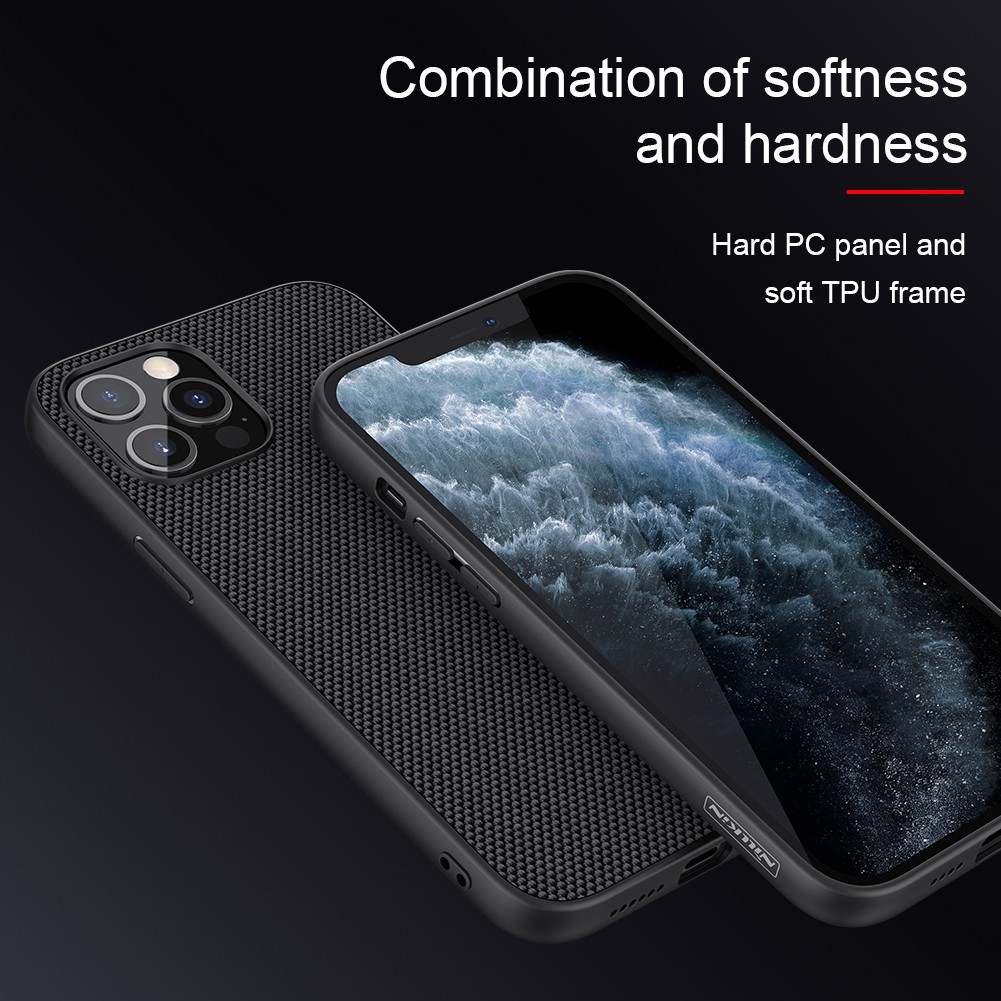 Ốp điện thoại Nillkin họa tiết vân làm từ carbon siêu mỏng màu đen cho iPhone 12 / iPhone 12 Pro / iPhone 12 Mini / iPhone 12 Pro Max