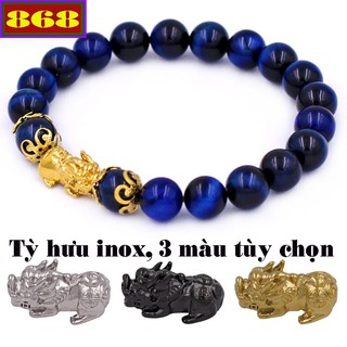 Vòng chuỗi đeo tay xanh đen size 8 ly tỳ hưu inox mix 2 khía VMHXETHBK8