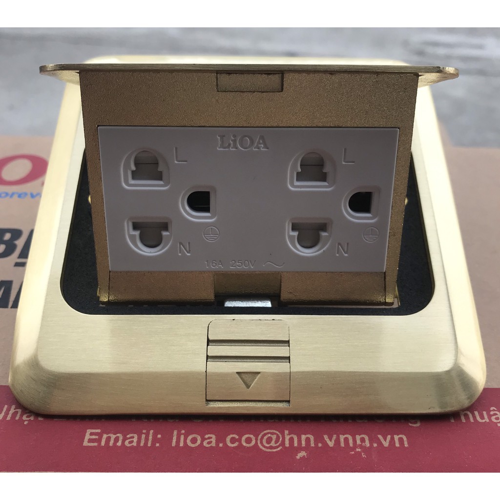 Bộ Ổ cắm âm sàn Lioa kèm hạt ổ cắm đôi 3 chấu