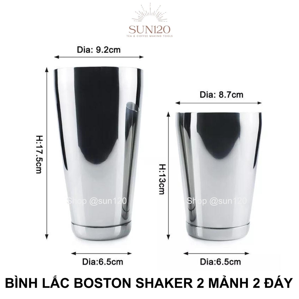 Bình Lắc Pha Chế BOSTON Shaker 2 mảnh Inox 600ml - 850ml một đáy hoặc 2 đáy pha chế cocktail bền đẹp