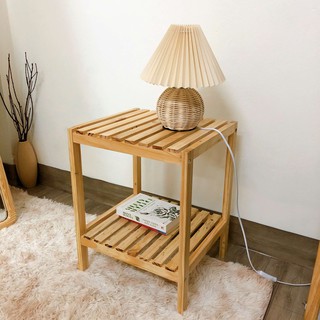 Kệ tab đầu giường 2 tầng gỗ thông tự nhiên trang trí phòng ngủ 38x35x48cm