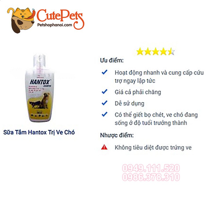 Sữa tắm diệt bọ cho chó Hantox Shampoo 200ml trị bọ, ve rận, côn trùng Dầu tắm cho thú cưng - CutePets